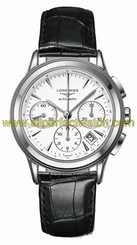 Longines Watches : L4.803.4.12.2 Automatic Chronograph Date Black Leather Men Watch