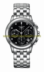 Longines Watches : L4.803.4.57.6 Automatic Black Diamonds Dial Chronograph Date Stainless Steel Men Watch