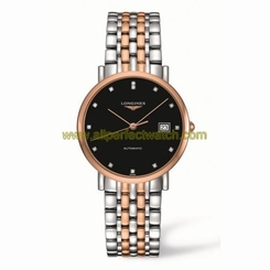 Longines Watches : L4.809.5.57.7 Automatic Black Diamond Dial Date 18ct Rose Gold and Stainless Steel Men Watch