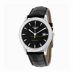 Longines Watches : L4.874.4.52.2 Automatic Date Black Leather Men Watch