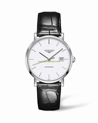 Longines Watches : L4.910.4.12.2 Automatic White Dial Date Black Leather Men Watch