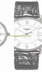 Longines Watches : L4.921.2.11.2 Automatic White Dial Roman Numerals Date PVD Gold Coating Bezel Black Leather Men Watch