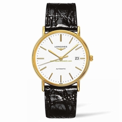 Longines Watches : L4.921.2.12.2 Automatic Yellow Gold PVD Case Black Leather Men Watch