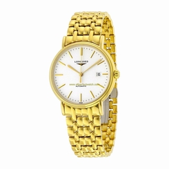 Longines Watches : L4.921.2.12.8 White Dial Fixed Yellow Gold-plated Stainless Steel Band Men Watch