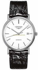 Longines Watches : L4.921.4.12.2 Automatic White Dial Date Black Leather Men Watch