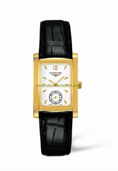 Longines Watches : L5.502.6.16.0 Quartz White Dial Small Second Hand 18ct Yellow Gold Case Black Leather Women Watch