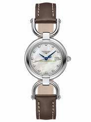 Longines Watches : L6.131.4.87.2 Quartz Diamond Hour Markers Mother of Pearl Dial Brown Leather Women Watch