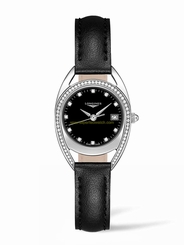 Longines Watches : L6.136.0.57.0 Quartz Diamond Dial Diamond Bezel Black Leather Women Watch