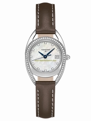 Longines Watches : L6.136.0.87.2 Quartz Diamond Hour Markers Diamond Bezel Brown Leather Women Watch