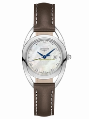Longines Watches : L6.136.4.87.2 Quartz Diamond Hour Markers Mother of Pearl Dial Brown Leather Women Watch