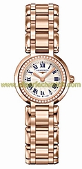 Longines Watches : L8.109.9.78.6 Quartz Silver Roman Numerals Dial Diamonds Bezel 18ct Rose Gold Women Watch