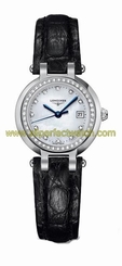 Longines Watches : L8.110.0.87.2 Quartz Mother of Pearl Diamonds Dial Diamonds Bezel Black Leather Women Watch