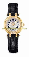 Longines Watches : L8.111.7.78.2 Automatic Silver Dial Roman Numerals Date Diamonds 18ct Gold Bezel Black Leather Women Watch