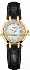 Longines Watches : L8.111.7.87.2 Automatic 18kt Gold Diamond/mother Of Pearl Dial Crocodile Black Leather Band Women Watch