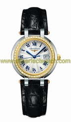 Longines Watches : L8.112.5.95.2 Quartz Silver Dial Date Roman Numerals Diamonds 18ct Gold Bezel Black Leather Women Watch