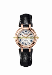 Longines Watches : L8.113.8.78.2 Automatic Silver Dial Date Roman Numerals 18ct Rose Gold Black Leather Women Watch