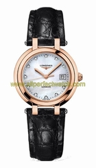 Longines Watches : L8.113.8.87.2 Automatic Mother of Pearl Diamonds Dial Date 18ct Rose Gold Black Leather Women Watch