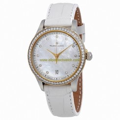 Maurice Lacroix Watches : LC1026-PVY21-170 Quartz Mother of Pearl Dial Diamond Bezel White Leather Women Watch