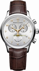 Maurice Lacroix Watches : LC1087-SS001-121-1 Unisex Dial Display Type : Chronograph Water-restistant (bar) : 3 Diameter (without crown) in mm/inches : 38 / 15 Weight in g/ounces : 55 / 194 Men Watch