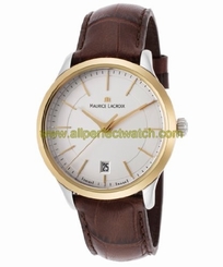 Maurice Lacroix Watches : LC1117-PVY11-130 Quartz Date Silver Dial Gold Tone Bezel Brown Leather Men Watch