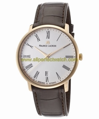 Maurice Lacroix Watches : LC6007-PG101-110 Automatic Roman Numeral Date Dial 18k Rose Gold Bezel Brown Leather Men Watch
