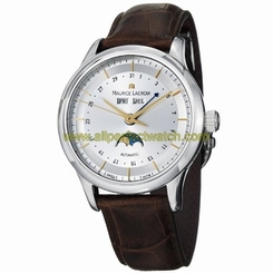 Maurice Lacroix Watches : LC6068-SS001-132 Automatic Day Date Month Moon Phase Silver Dial Brown Leather Men Watch