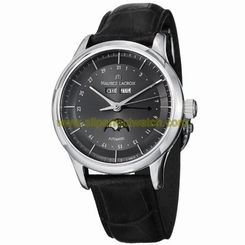 Maurice Lacroix Watches : LC6068-SS001-331 Automatic Day Date Month Moon Phase Black Dial Leather Men Watch