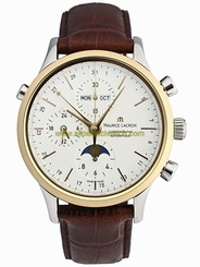 Maurice Lacroix Watches : LC6078-YS101-13E Automatic Chronograph Moon Phrase 18ct Gold Bezel Men Watch
