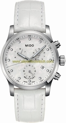 Mido Watches : M005.217.16.116.30 Quartz Mother Of Pearl Dial And Chrongraph Stainless Steel Case With Black Leather Strap Women Watch