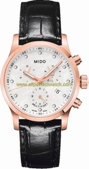 Mido Watches : M005.217.36.116.20 Quartz Mother Of Pearl Dial Stainless Steel Case And Rose Gold With Black Leather Strap Women Watch