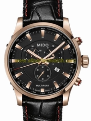 Mido Watches : M005.417.36.051.20 Quartz Black Dial And Tachymeter Stainless Steel Case And Rose Gold Bezel With Black Leather Strap Men Watch