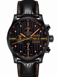 Mido Watches : M005.614.36.051.22 Automatic Chronograph Black Dial Coated With Black PVD Coating Stainless Steel And Tachymeter With Black Leather Strap Men Watch