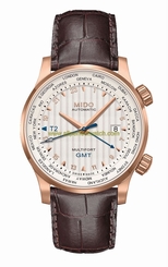 Mido Watches : M005.929.36.031.00 Automatic GMT Date Rose Gold PVD Plating Case Brown Leather Men Watch