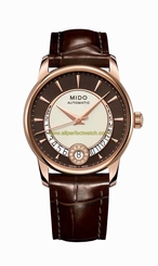 Mido Watches : M007.207.36.291.00 Automatic Brown Dial Stainless Steel Case And Diamonds On Date Dial, PVD Coating Rose Gold With Brown Leather Strap Women Watch