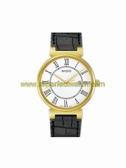 Mido Watches : M009.610.36.013.00 Quartz White Dial Stainless Steel Case And Golden Bezel With Black Leather Strap Men Watch