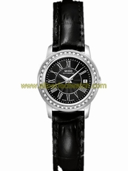 Mido Watches : M010.007.16.053.20 Automatic Black Dial Stainless Steel Case And Diamonds On Bezel With Black Leather Strap Women Watch