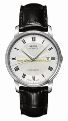 Mido Watches : M010.408.16.033.20 Automatic Chronometer Silver Gray Roman Numeral Dial With Black Leather Strap Men Watch
