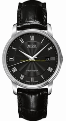 Mido Watches : M010.408.16.053.20 Automatic Chronometer Black Roman Numeral Dial Stainless Steel Case With Black Leather Strap Men Watch