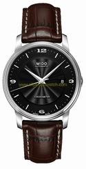 Mido Watches : M010.408.16.057.10 Automatic Chronometer Black Arabic Numeral Dial Stainless Steel Case With Brown Leather Strap Men Watch