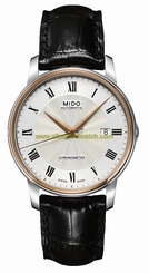 Mido Watches : M010.408.46.033.20 Automatic Chronometer Silver Gray Dial Stainless Steel Case And PVD Rose Gold Coating Bezel With Black Leather Strap Men Watch