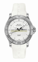Mido Watches : M011.430.17.016.02 Automatic White Dial Diamond Day Date White Rubber Women Watch