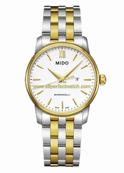 Mido Watches : M013.210.22.011.00 Quartz White Dial Roman Numeral Stainless Steel Case And PVT Gold Coated Bezel With PVD Gold Coated And Stainless Steel Bracelet Women Watch