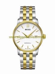Mido Watches : M013.410.22.011.00 Quartz White Dial Roman Numeral Stainless Steel Case, PVD Gold Coating Bezel And Stainless Steel With PVD Gold Coating Stainless Steel Bracelet Men Watch