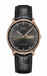 Mido Watches : M016.430.36.061.02 Automatic Black Dial Day Date PVD Gold Coating Bezel Shock Resistance Black Leather Men Watch