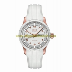 Mido Watches : M018.830.37.116.00 Automatic Mother of Pearl Diamond Dial Day Date White Rubber Women Watch