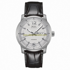 Mido Watches : M019.631.16.037.00 Automatic Chronometer Silver Dial Day Date Black Leather Men Watch