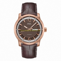 Mido Watches : M019.631.36.297.00 Automatic Chronometer Brown Dial Day Date PVD Rose Gold Coating Bezel Brown Leather Men Watch