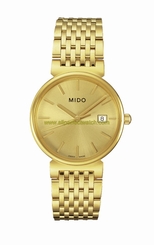 Mido Watches : M1130.3.12.1 Quartz Gold Dial Date PVD Gold Coating Stainless Steel Men Watch