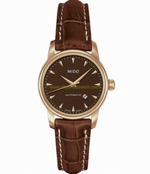 Mido Watches : M7600.3.17.8 Automatic Dark Brown Dial Stainless Steel Case PVD Rose Gold Coated Bezel With Dark Brown Leather Strap Women Watch