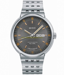 Mido Watches : M8340.4.23.1 Automatic Chronometer Limited Edition Black Dial Stainless Steel , Orange Roman Numeral Indices With Stainless Steel Bracelet Men Watch